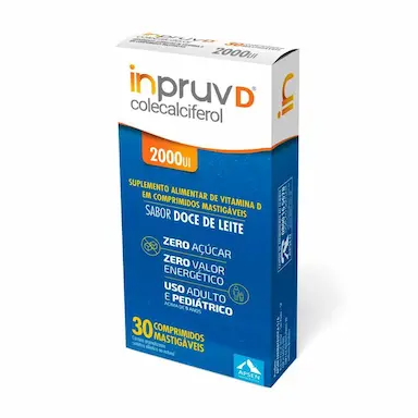 Vitamina D Inpruv D 2.000UI Sabor Doce de Leite  Zero Açúcar 30 comprimidos mastigáveis