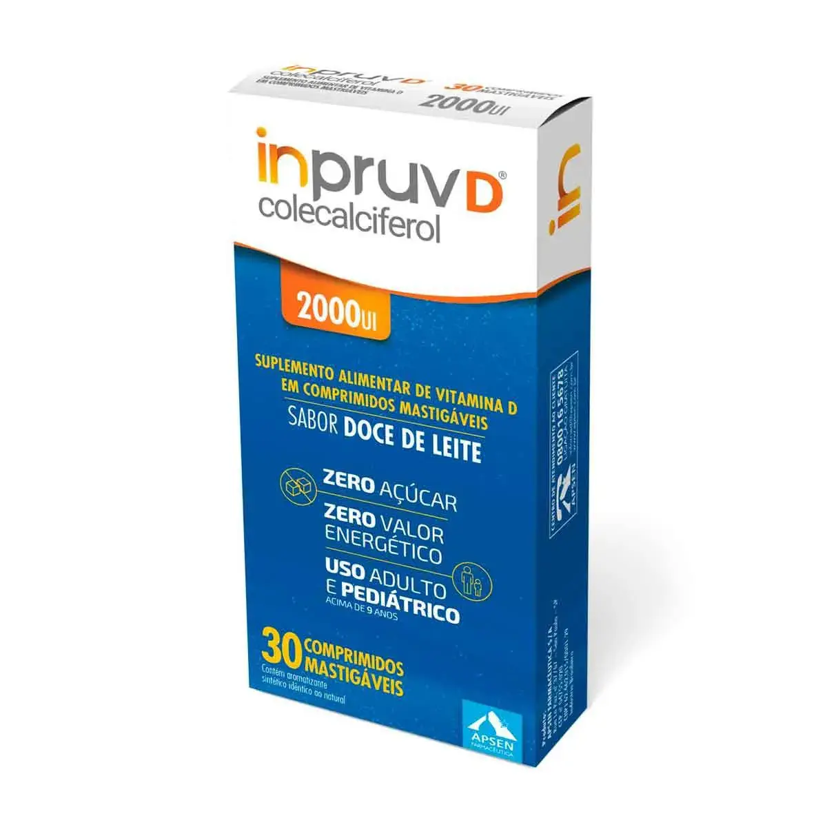 Vitamina D Inpruv D 2.000UI Sabor Doce de Leite  Zero Açúcar 30 comprimidos mastigáveis