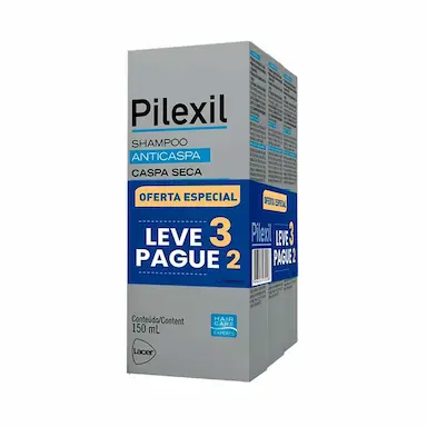 Kit Shampoo Pilexil Antiscaspa Caspa Seca com 3 unidades de 150ml cada