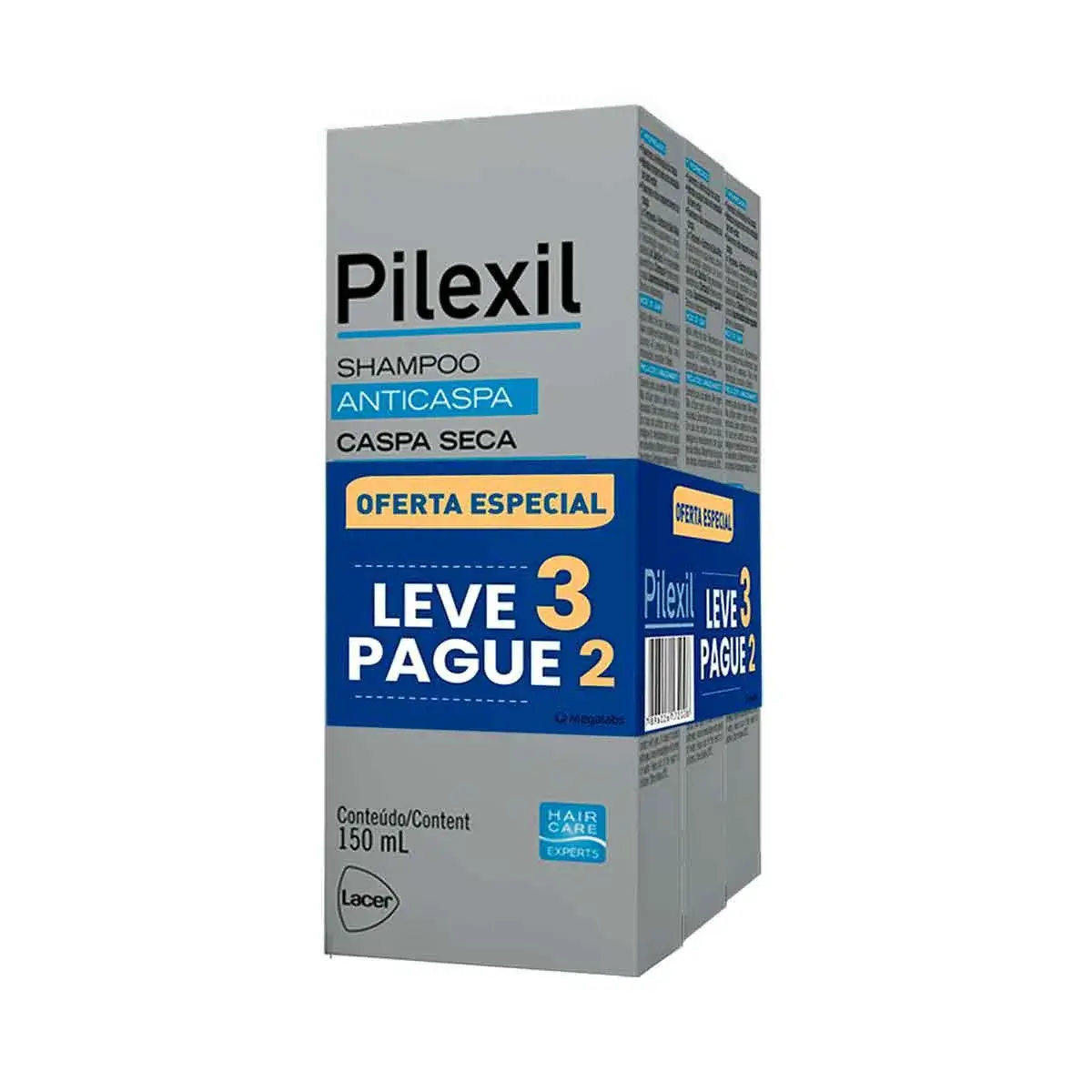 Kit Shampoo Pilexil Antiscaspa Caspa Seca com 3 unidades de 150ml cada