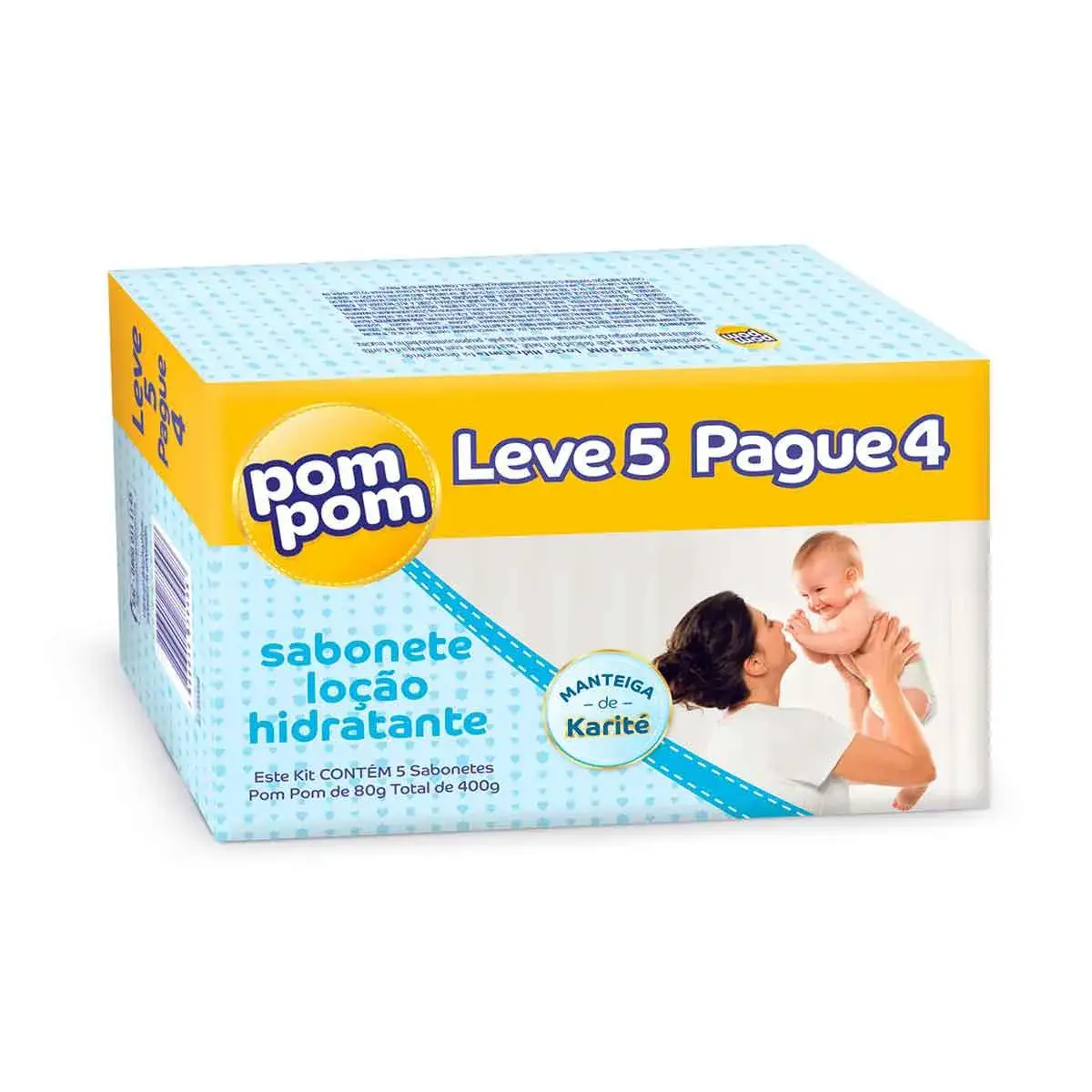 Kit Sabonete em Barra Pom Pom Loção Hidratante com 5 unidades de 70g cada