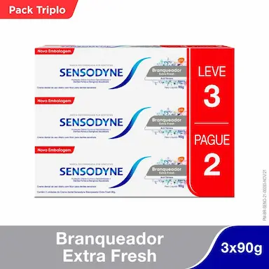 Kit Pasta de Dente Sensodyne Branqueador Extra Fresh com 3 unidades de 90g cada