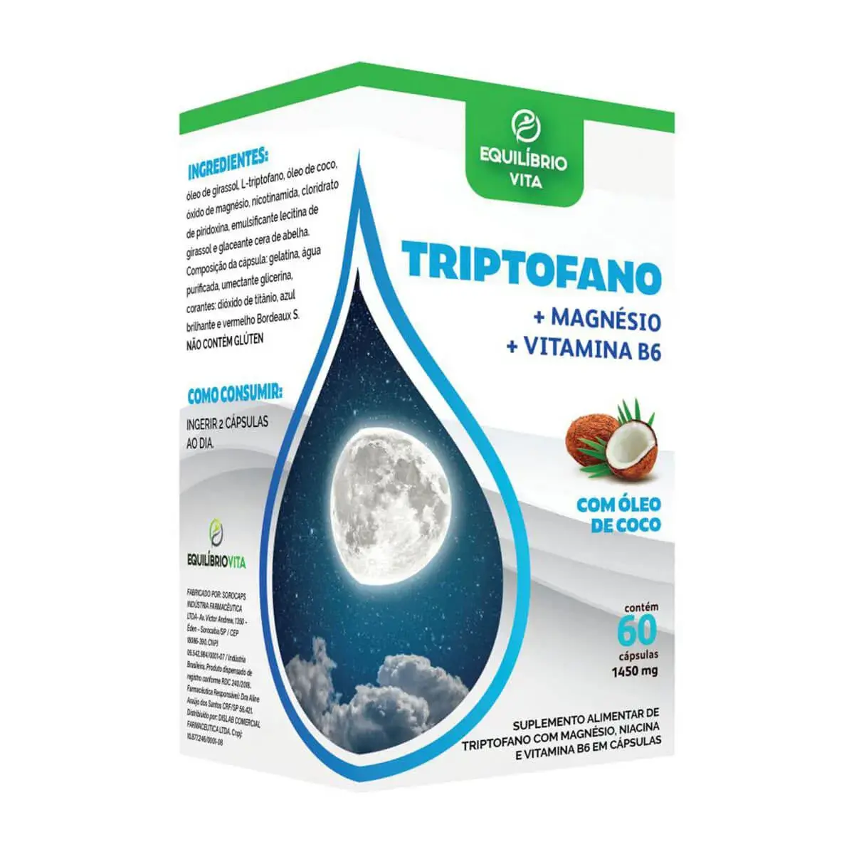 Suplemento Alimentar Triptofano + Magnésio + Vitaminas 1450mg Equilíbrio Vita com 60 Cápsulas