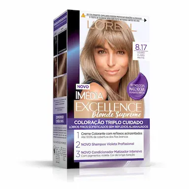 Tintura Permanente Imédia Excellence Blonde Supreme 8.17 Louro Claro Matte com 1 unidade