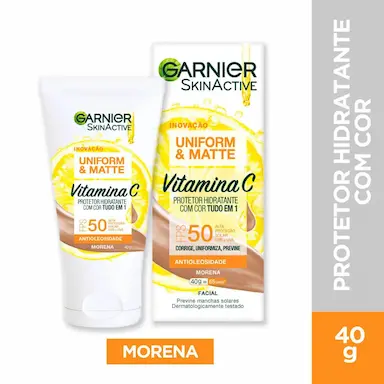 Protetor Solar Hidratante Facial Garnier Uniform & Matte Vitamina C FPS 50 Cor Morena 40g
