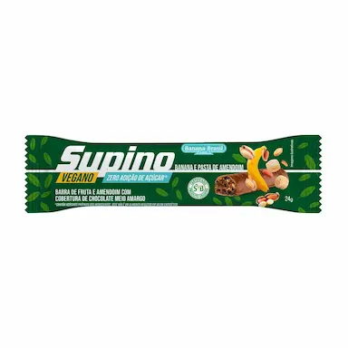 Barra de Fruta Vegana Supino Sabor Chocolate com Recheio de Banana e Pasta de Amendoim com 24g