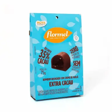 Bombom Recheado Flormel Creme de Avelã Extra Cacau Zero Açúcar com 75g