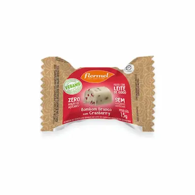 Bombom Recheado Flormel Chocolate Branco com Cranberry Zero Açúcar com 15g