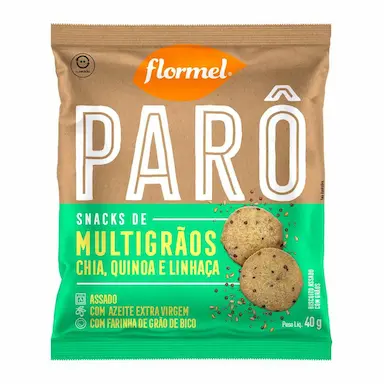Snack Flormel Parô Multigrãos Chia, Quinoa e Linhaça com 40g