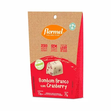 Bombom Recheado Flormel Chocolate Branco com Cranberry Zero Açúcar com 75g
