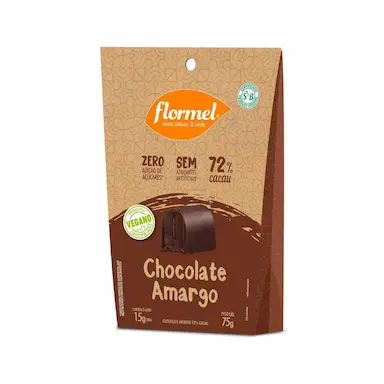 Bombom Recheado Flormel Chocolate Amargo Vegano Zero Açúcar com 75g