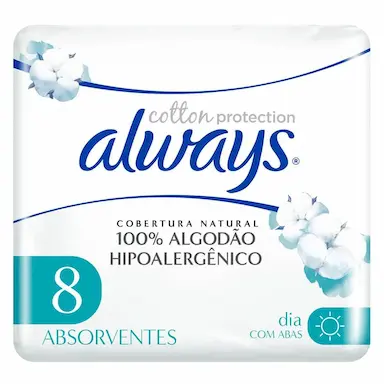 Absorvente Always Hipoalergênico Cotton Protection com Abas com 8 Unidades