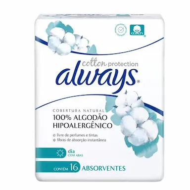 Absorvente Always Hipoalergênico Cotton Protection com Abas com 16 Unidades