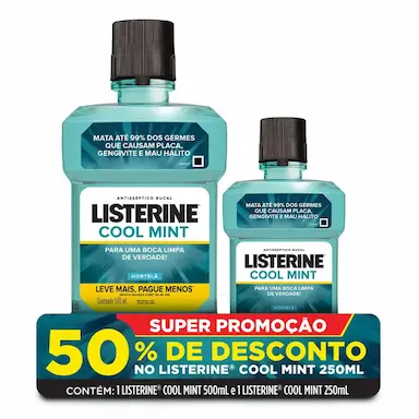 Kit Enxaguante Antisséptico Bucal Listerine Cool Mint com 500ml + 250ml