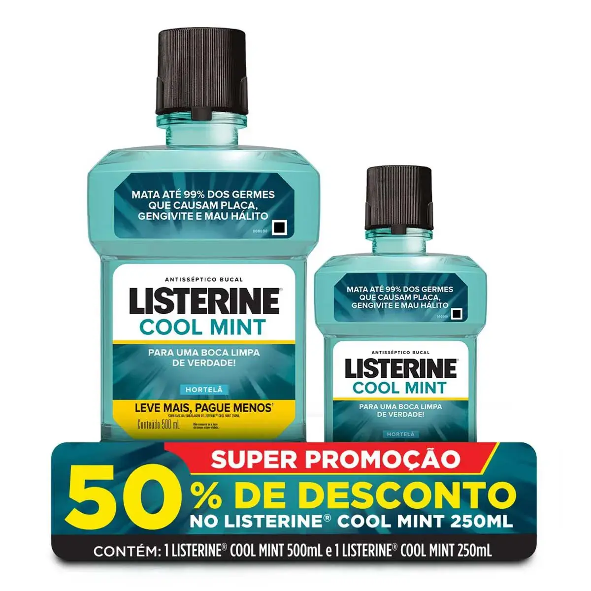Kit Enxaguante Antisséptico Bucal Listerine Cool Mint com 500ml + 250ml