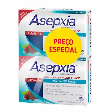 Kit Sabonete em Barra Antiacne Asepxia Esfoliante com 2 unidades