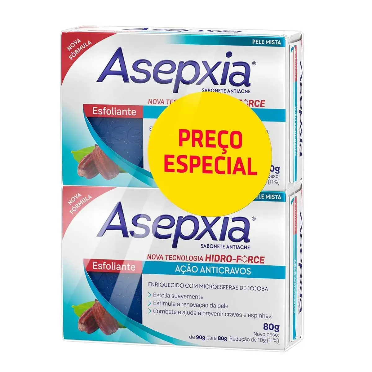 Kit Sabonete em Barra Antiacne Asepxia Esfoliante com 2 unidades