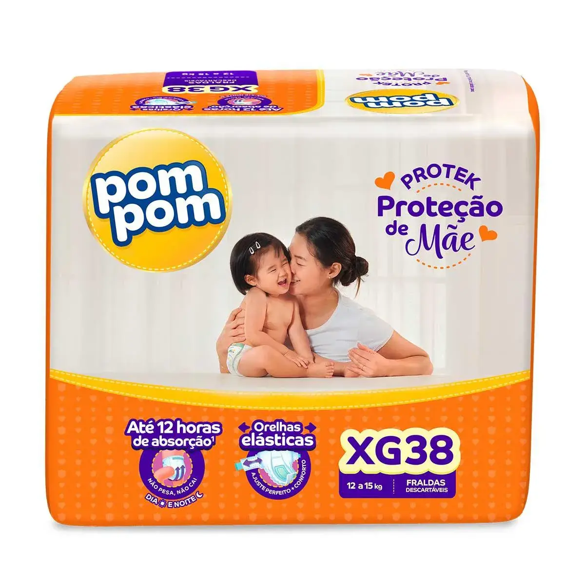Fralda Pom Pom Protek Proteção de Mãe XG - 38 Unidades