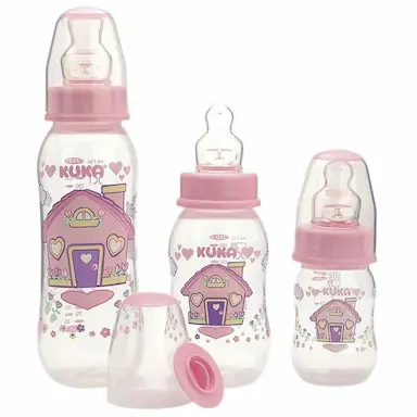 Estojo de Mamadeira Kuka Natural Color Ortodôntico Rosa com 3 Unidades
