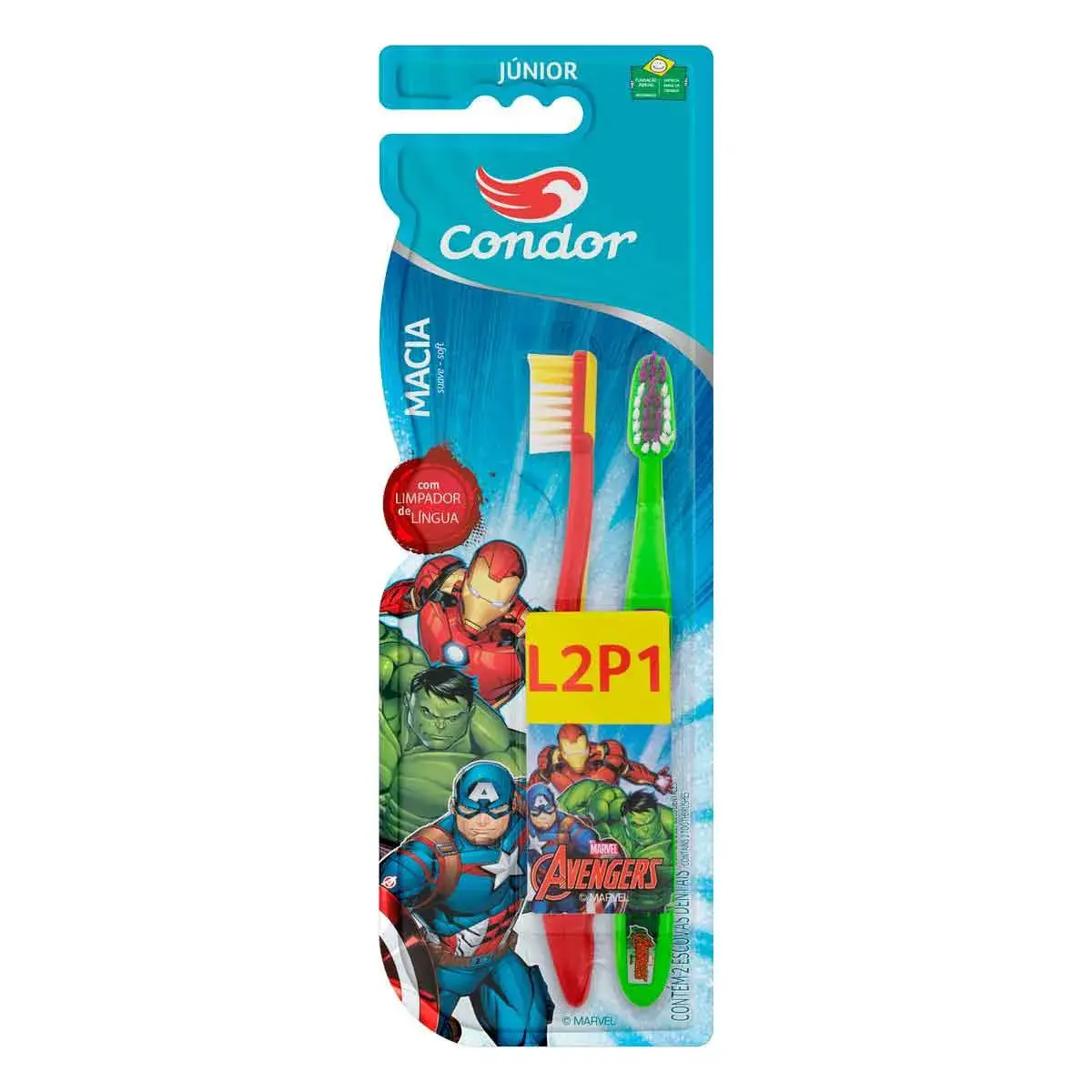 Kit Escova de Dente Condor Júnior Avengers com 2 unidades