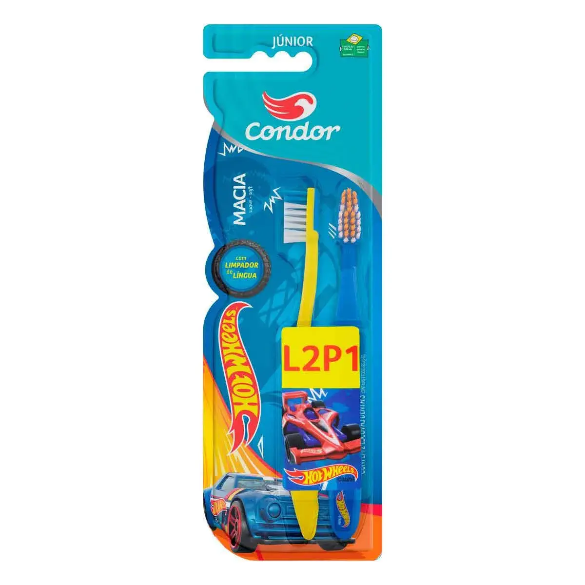 Kit Escova de Dente Condor Júnior Hot Wheels com 2 unidades