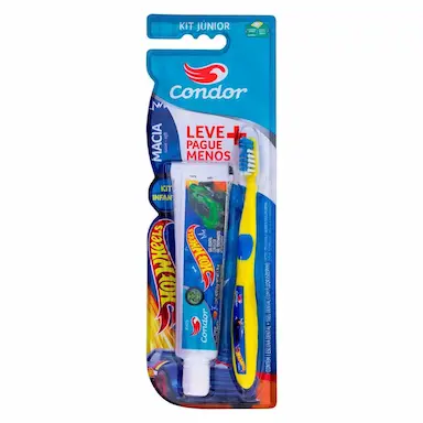 Kit Condor Júnior Escova de Dente + Pasta de Dente Hot Wheels com 50g
