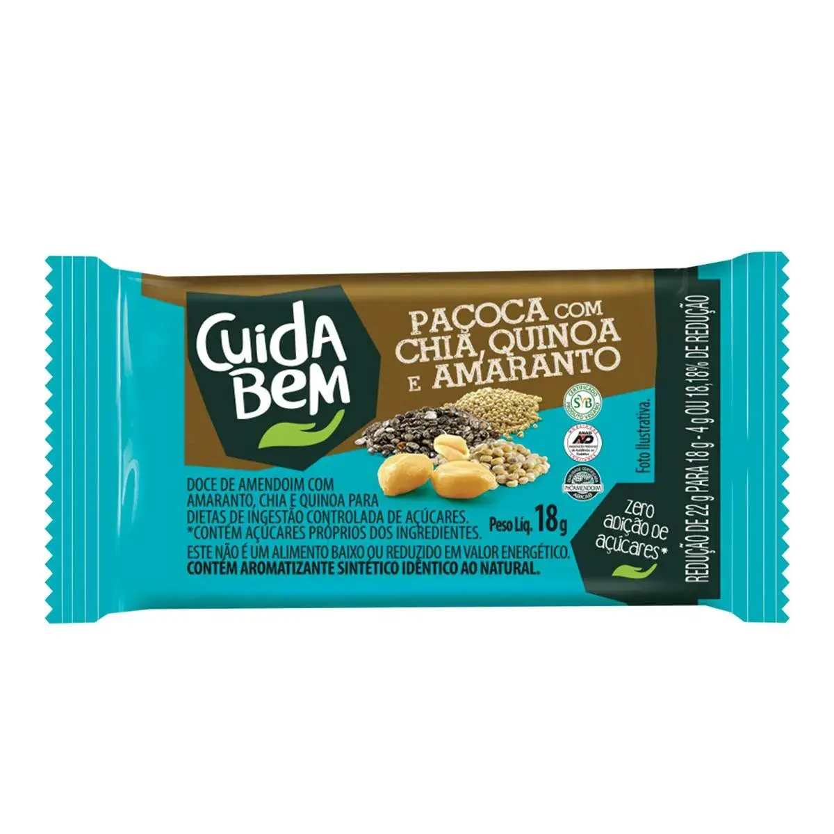Paçoca Cuida Bem com Chia, Quinoa e Amaranto com 18g
