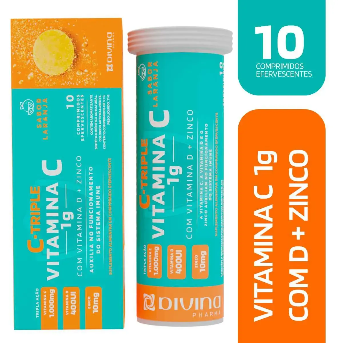 Suplemento Alimentar C-Triple Vitamina C + Vitamina D + Zinco com 10 Comprimidos Efervescentes