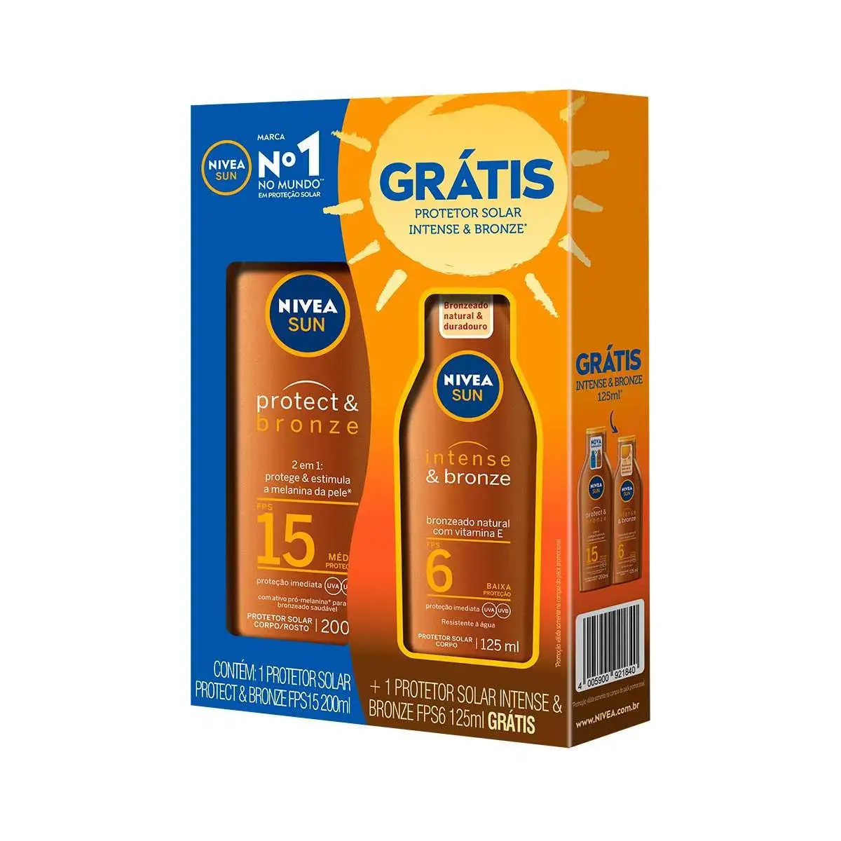 Kit Protetor Solar Nivea Sun Protect&Bronze FPS15 com 200ml + Loção Bronzeadora Intensive&Bronze com 125ml