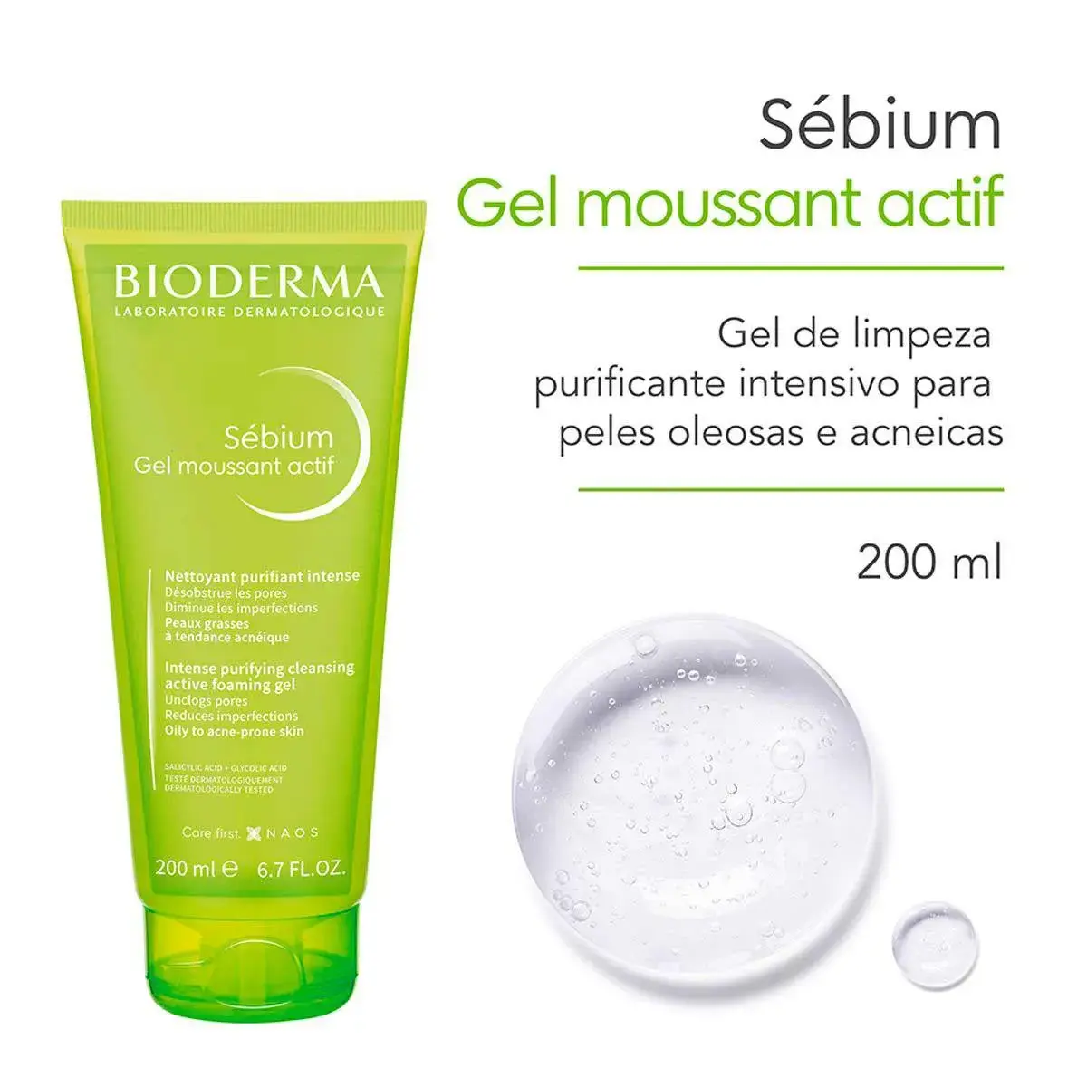 Gel de Limpeza Sébium Bioderma Gel Moussant Actif com 200ml