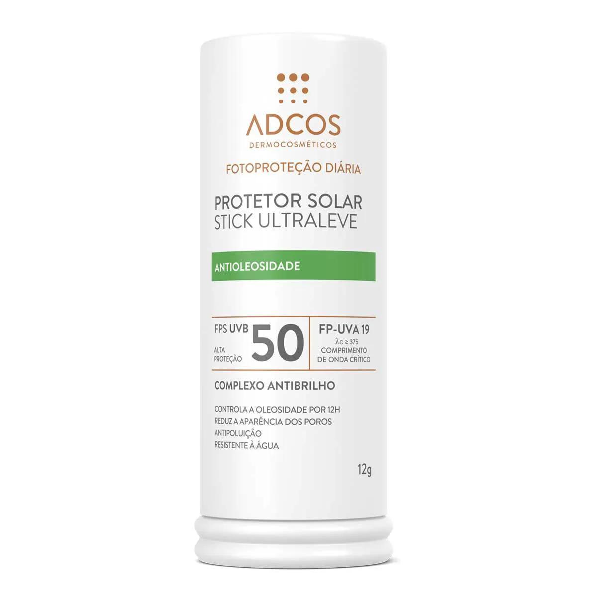 Protetor Solar Facial Adcos Stick Ultraleve Incolor FPS 50 com 12g