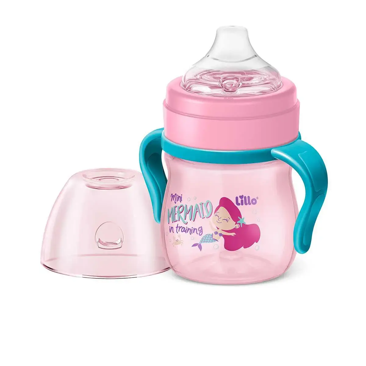 Caneca de Aprendizado Lillo Antivazamento Rosa com Alça 150ml