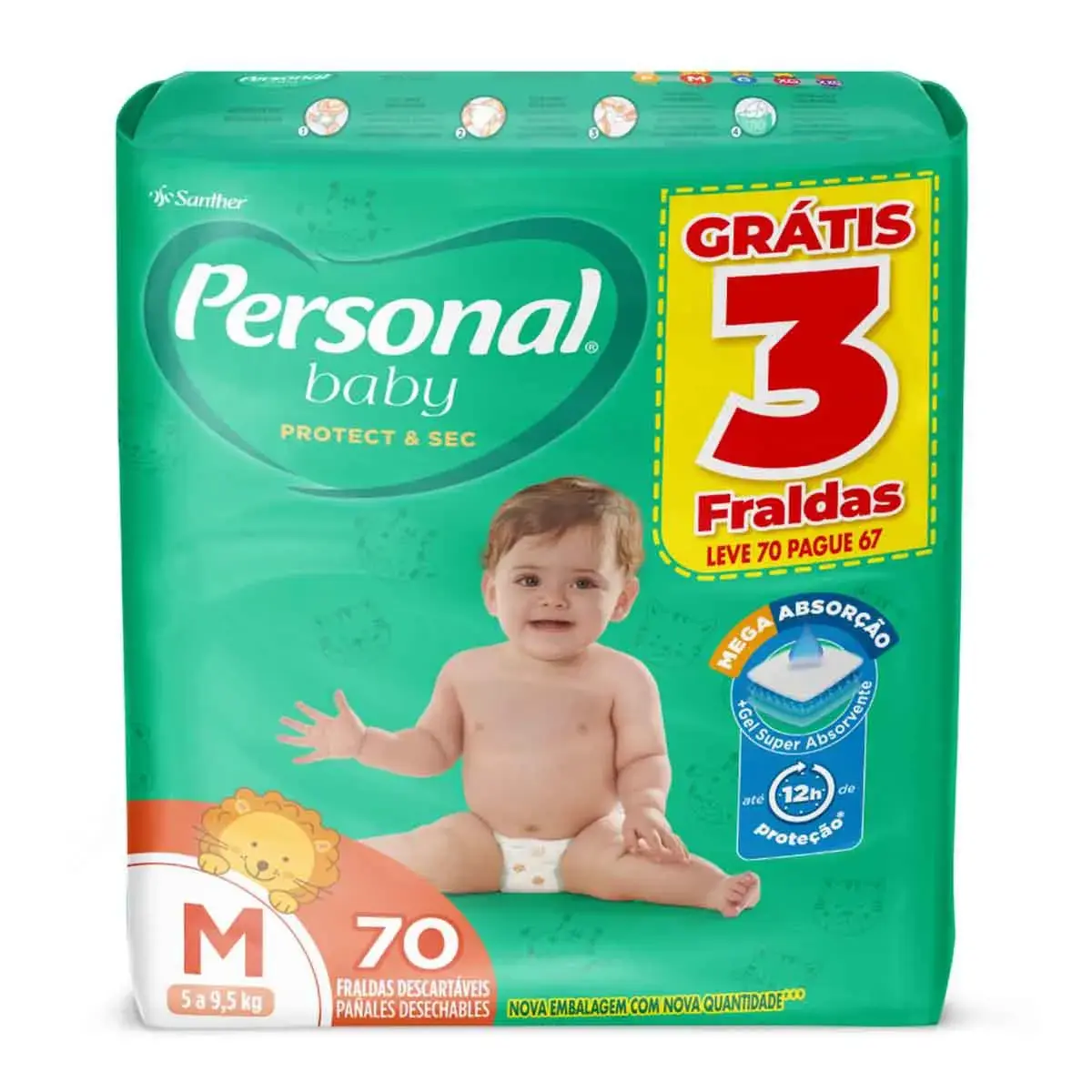 Fralda Personal Baby Protect&Sec M - 70 Unidades