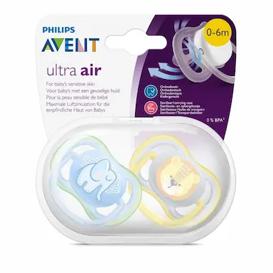 Chupeta Avent Ultra Air 0-6 Meses Elefante/Leão com 2 Unidades