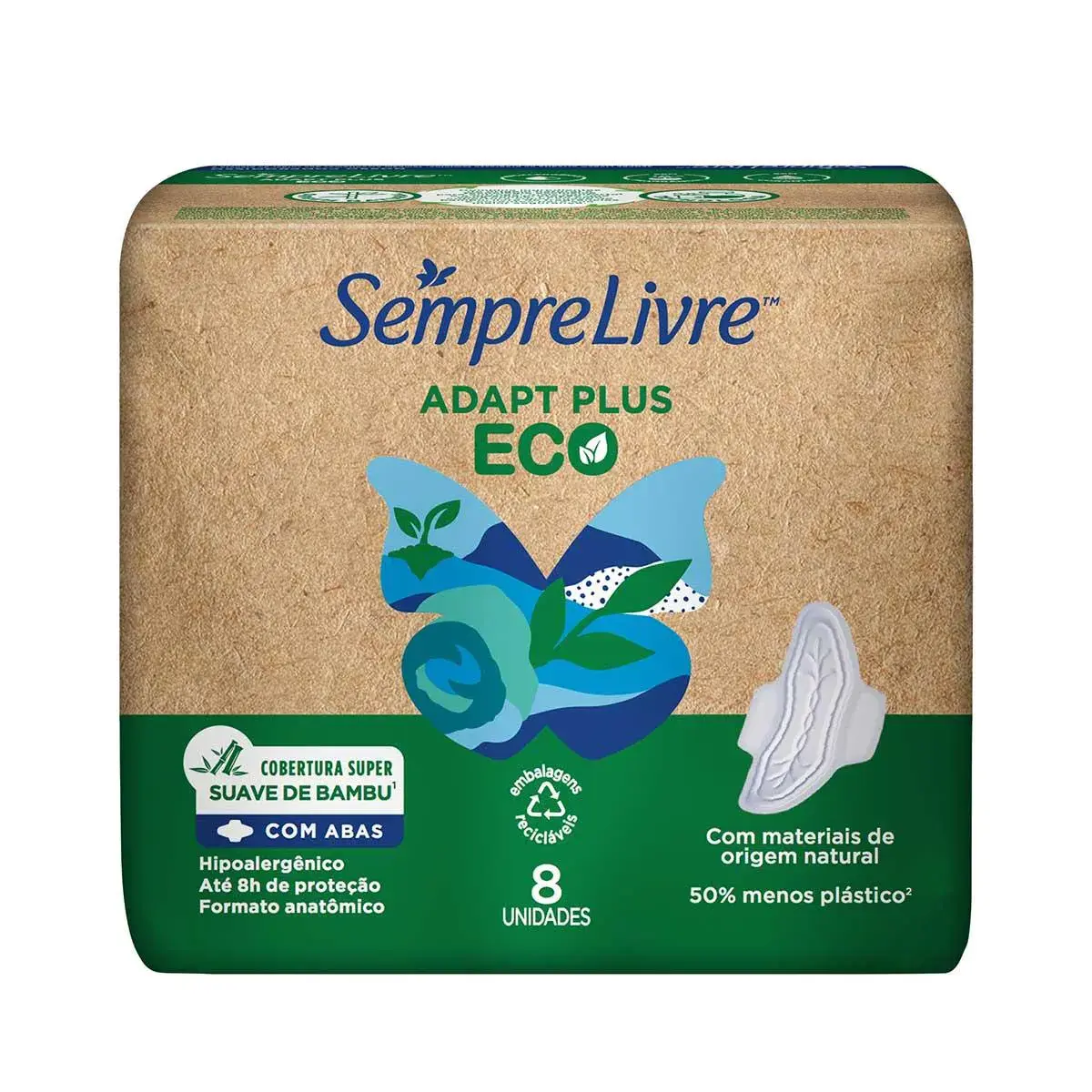 Absorvente Sempre Livre Adapt Plus Eco Suave com Abas 8 unidades