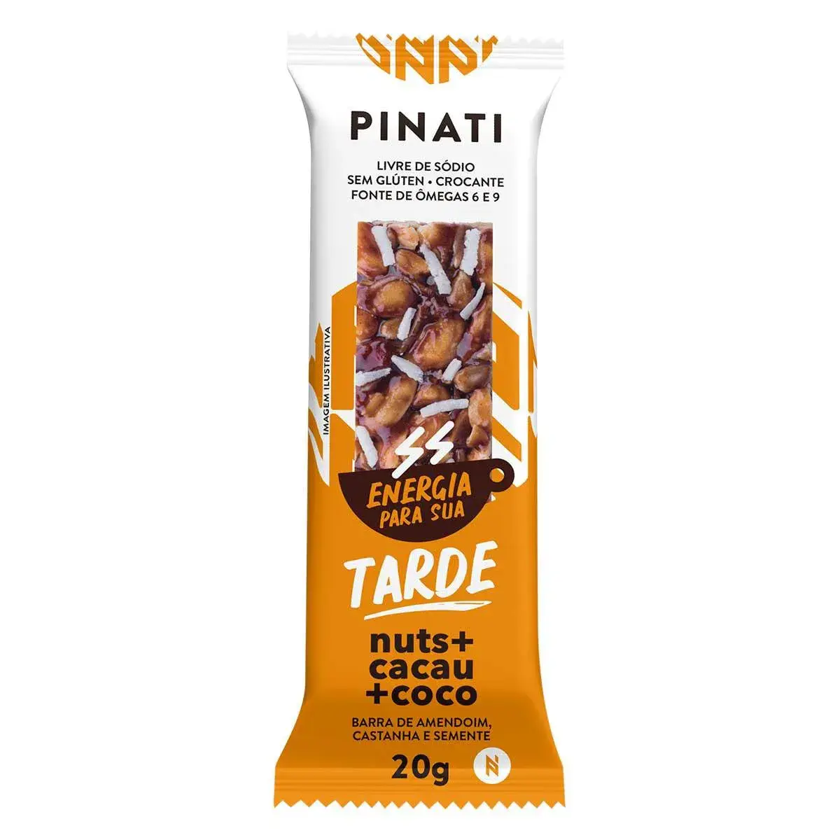 Barra de Amendoim, Castanha e Semente Pinati Tarde Nuts +Cacau +Coco com 1 unidade de 20g