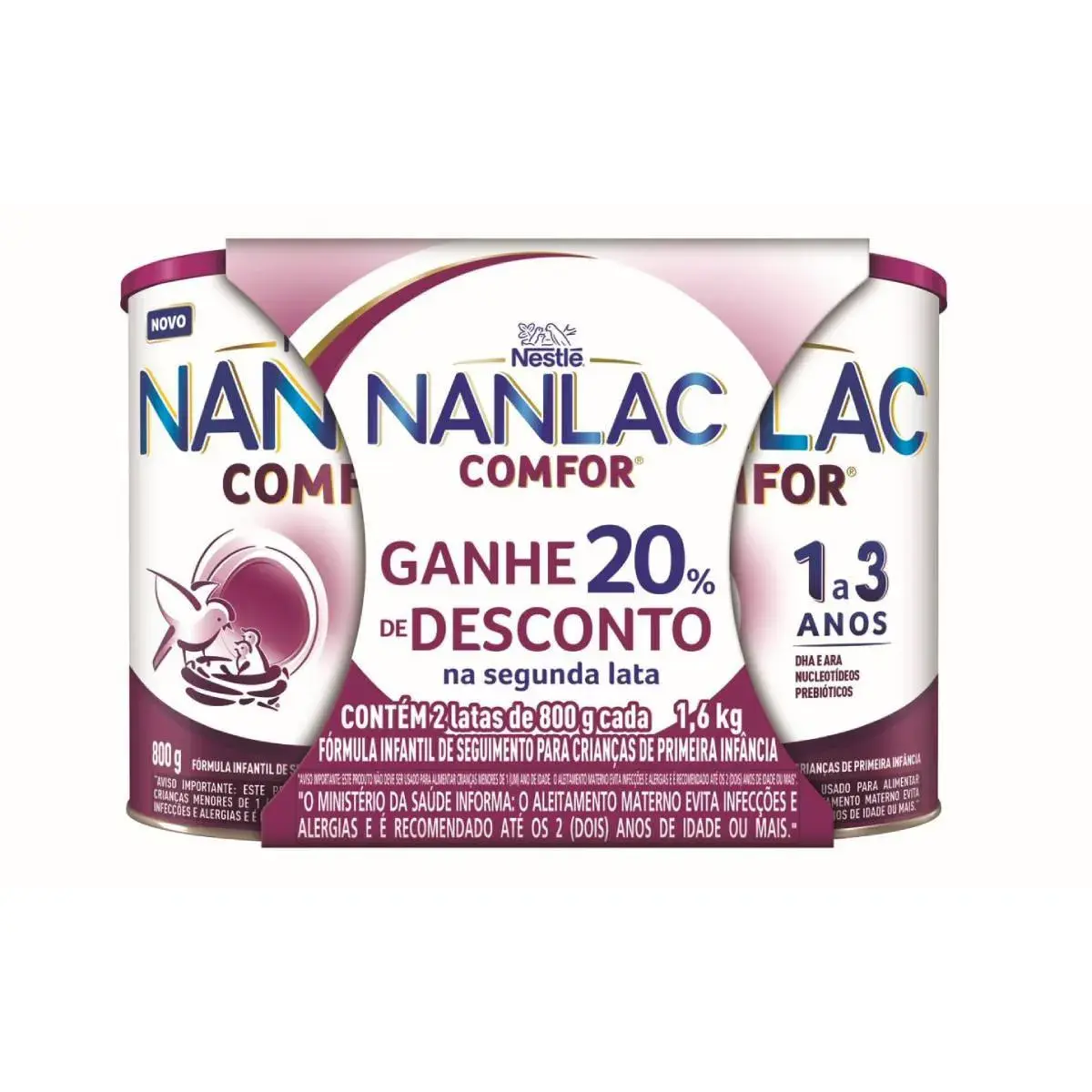 Kit Fórmula Infantil Nanlac Comfor 1 a 3 Anos com 2 unidades de 800g cada