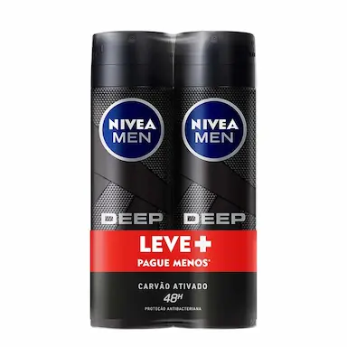 Kit Desodorante Aerossol Antitranspirante Nivea Men Deep Original Carvão Ativado com 2 Unidades