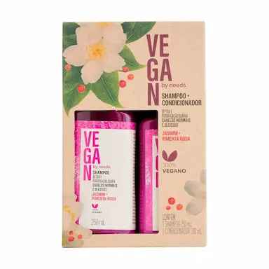 Kit Shampoo Vegan By Needs Jasmim e Pimenta Rosa com 250ml + Condicionador com 200ml