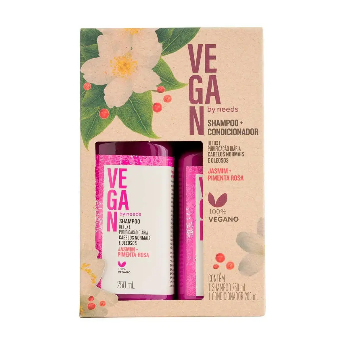Kit Shampoo Vegan By Needs Jasmim e Pimenta Rosa com 250ml + Condicionador com 200ml