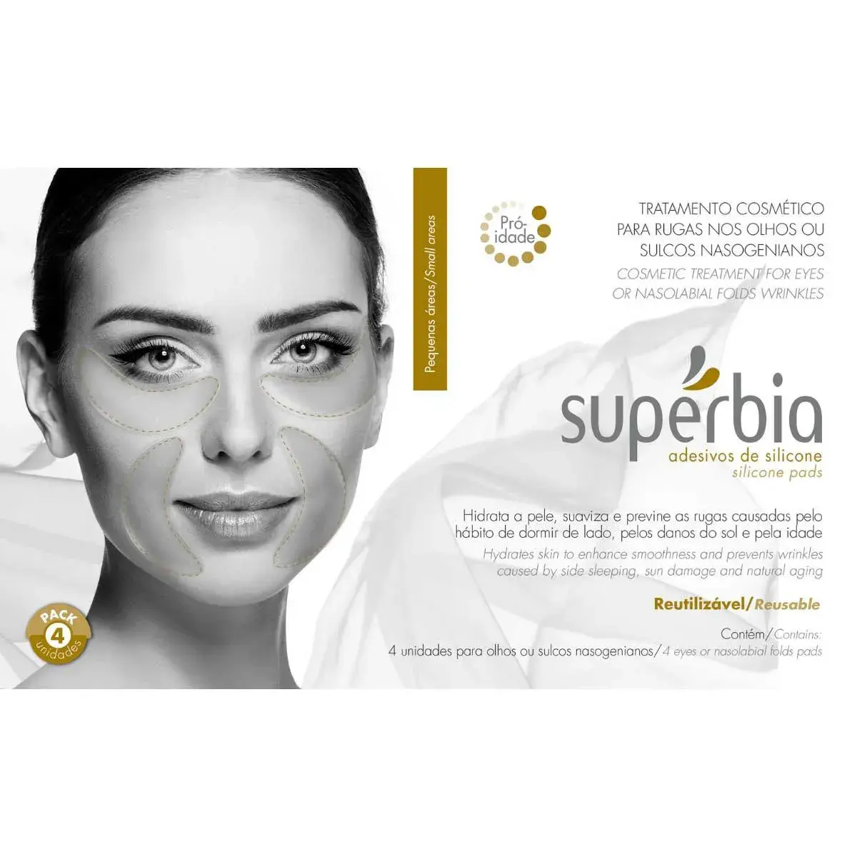 Adesivo de Silicone para Rugas nos Olhos e Bigode Chinês Supérbia com 4 unidades