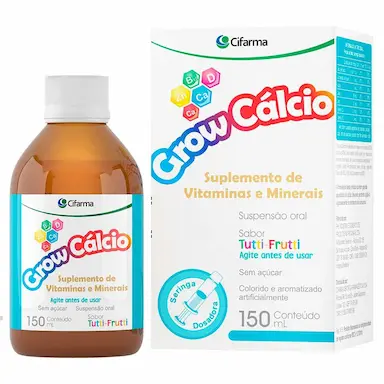 Suplemento Vitamínico Mineral Infantil Grow Cálcio Sabor Tutti-Frutti Suspensão Oral com 150ml + Seringa Dosadora