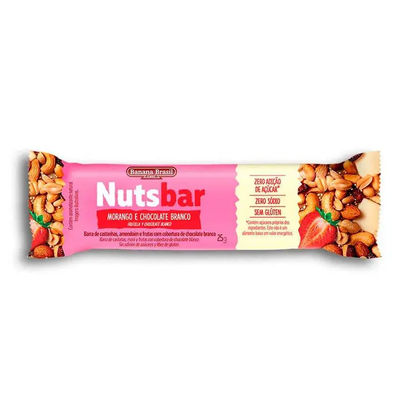 Barra de Castanhas Nutsbar Morango e Chocolate Branco com 25g