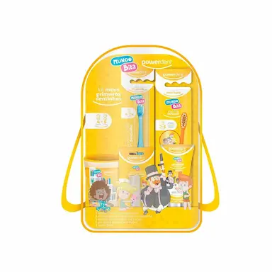 Kit Meus Primeiros Dentinhos Powerdent Mundo Bita 2 Escovas de Dentes + 1 Escova Massageadora + 1 Gel Dental + 1 Copo