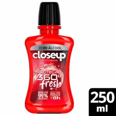 Enxaguante Antisséptico Bucal Closeup Red Hot Proteção 360° Fresh Zero Álcool com 250ml