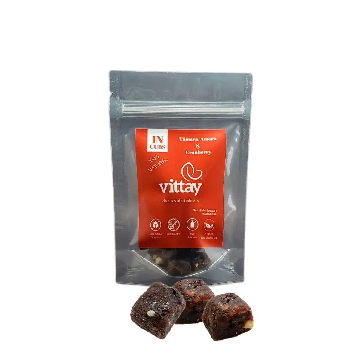 Snack de Frutas Vittay In Cubs Tâmara, Amora e Cranberry com 45g