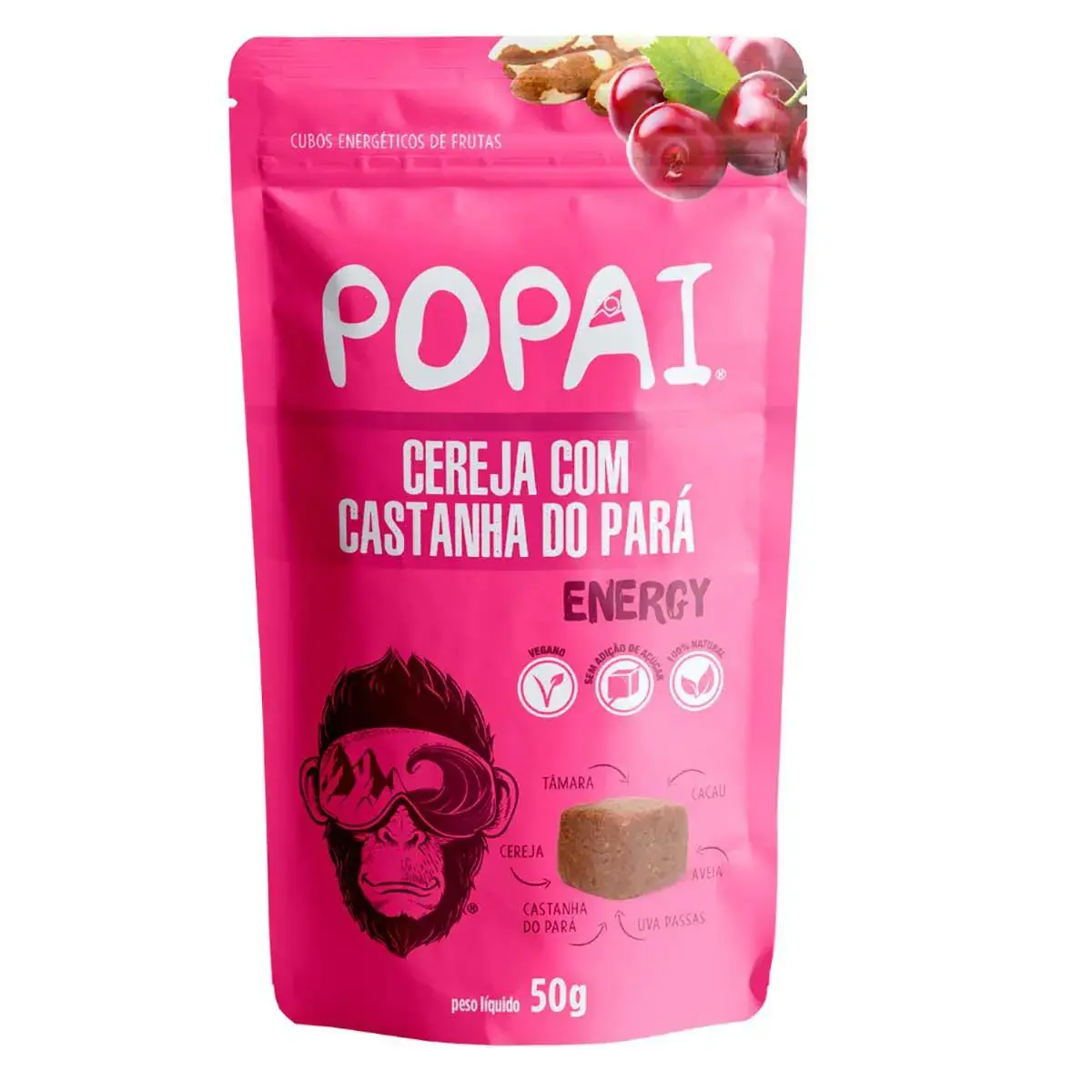 Cubos de Fruta Popai Energy Cereja com Castanha do Pará com 50g