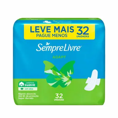Absorvente Sempre Livre Adapt Cobertura Suave Com Abas com 32 unidades
