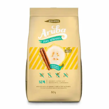 Biscoito Doce Aruba Zero Açúcares Banana+Canela Sem Glúten e Leite com 100g