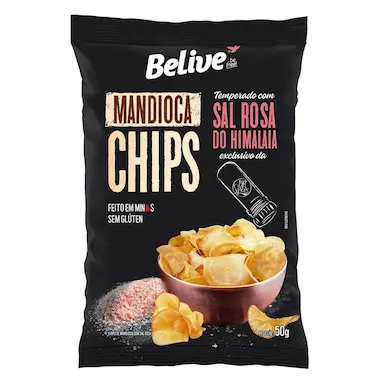 Chips de Mandioca Belive Sal Rosa do Himalaia com 50g